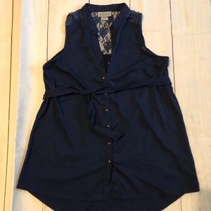 Navy button down maternity top